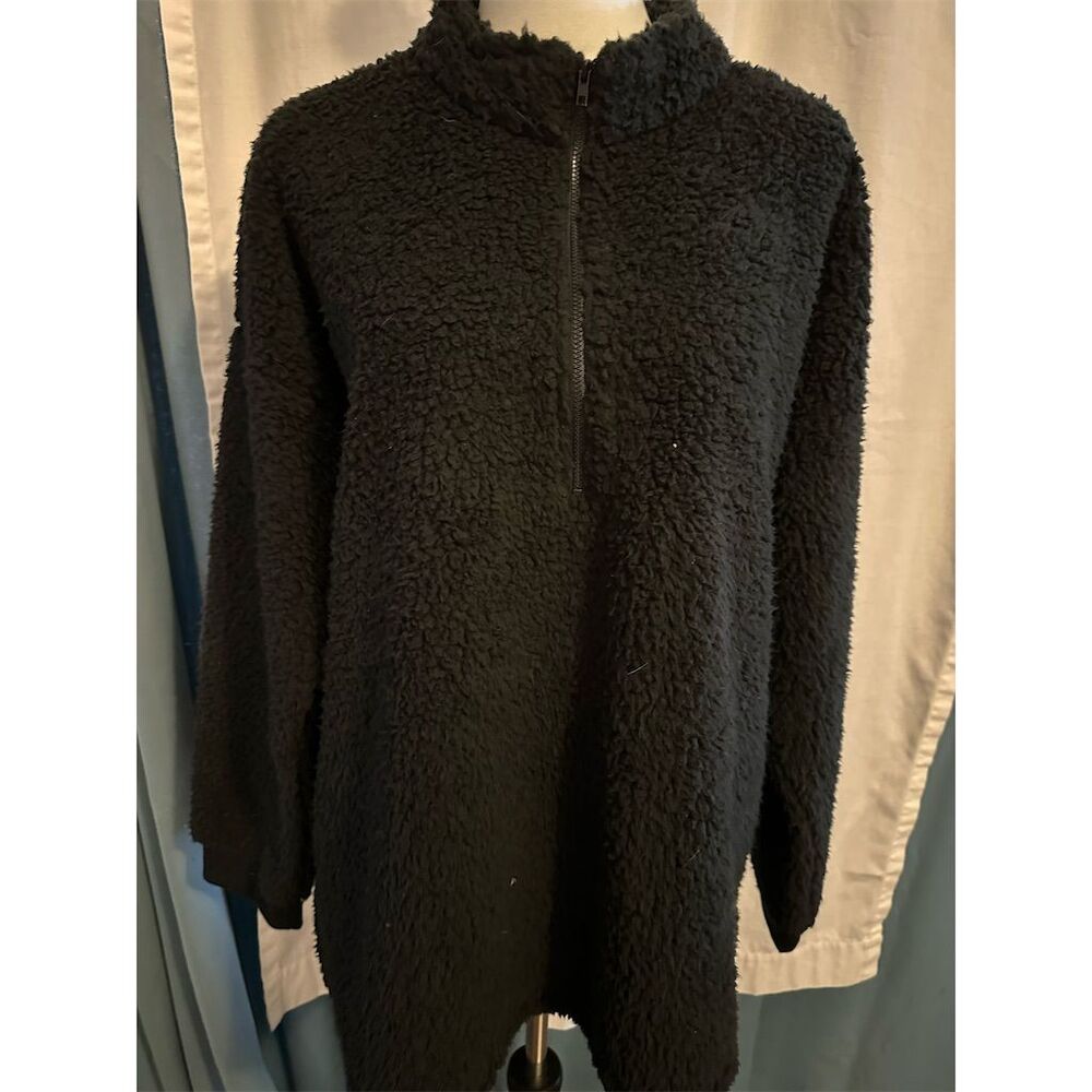 MUK LUKS Women's Sherpa Fleece Pullover Black 1X Half-Zip High Collar